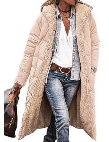 Lange Teddy Jacke für Damen | mit Kapuze