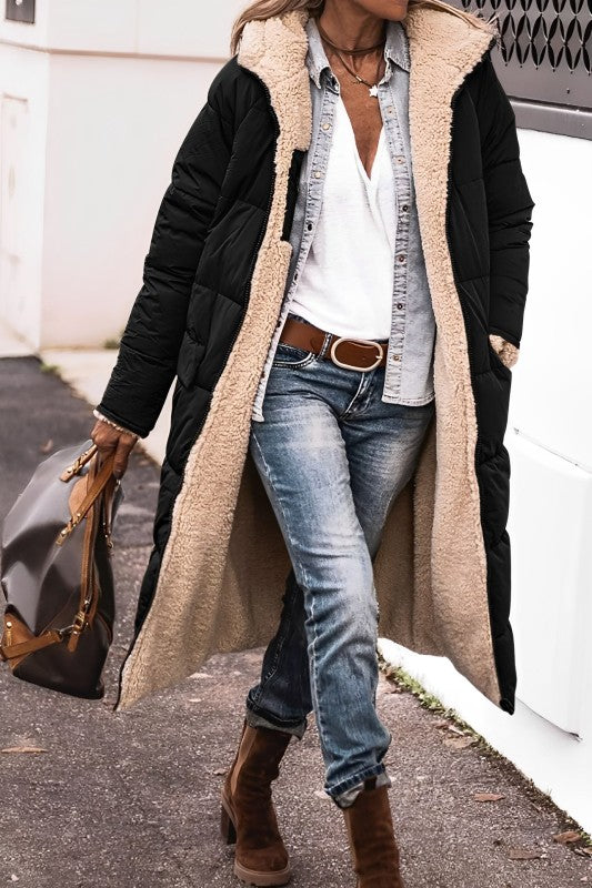Lange Teddy Jacke für Damen | mit Kapuze