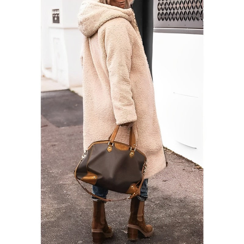 Lange Teddy Jacke für Damen | mit Kapuze