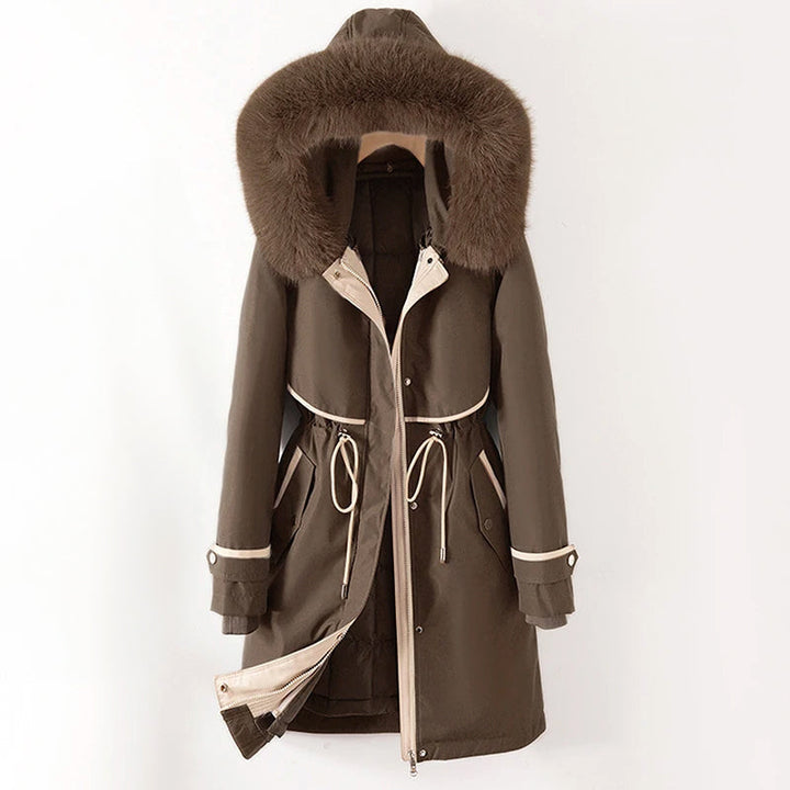 Lange Winter Steppjacke mit Kapuze für Damen | Warme