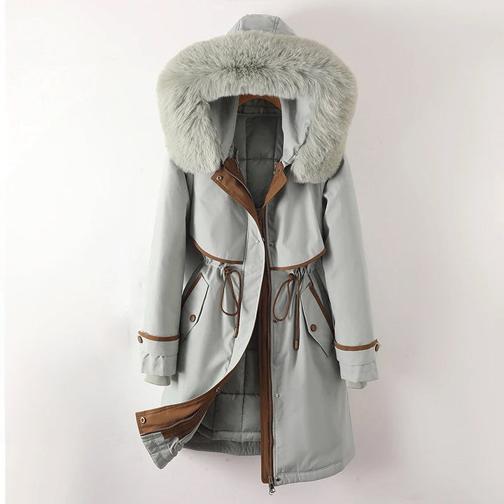 Lange Winter Steppjacke mit Kapuze für Damen | Warme