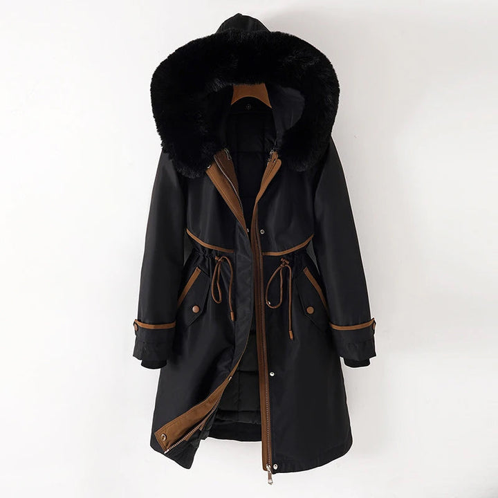 Lange Winter Steppjacke mit Kapuze für Damen | Warme