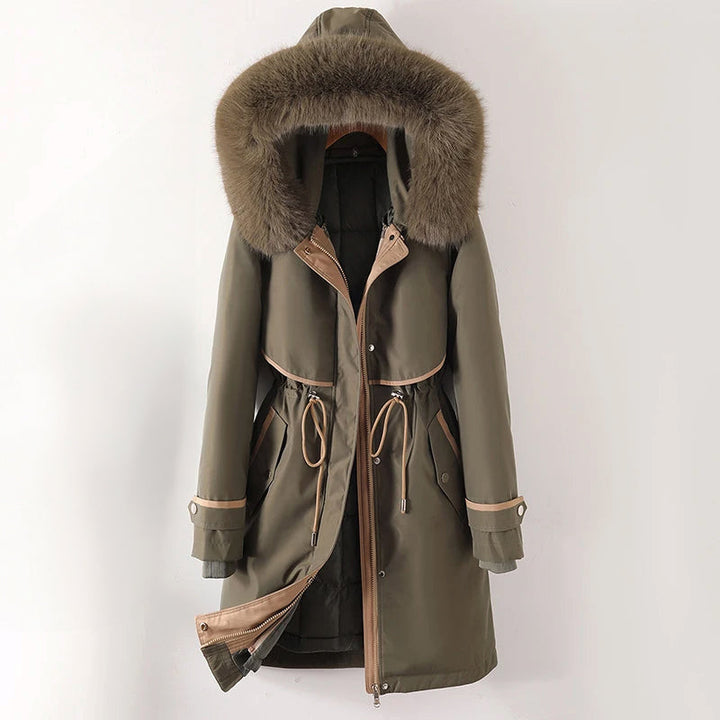Lange Winter Steppjacke mit Kapuze für Damen | Warme