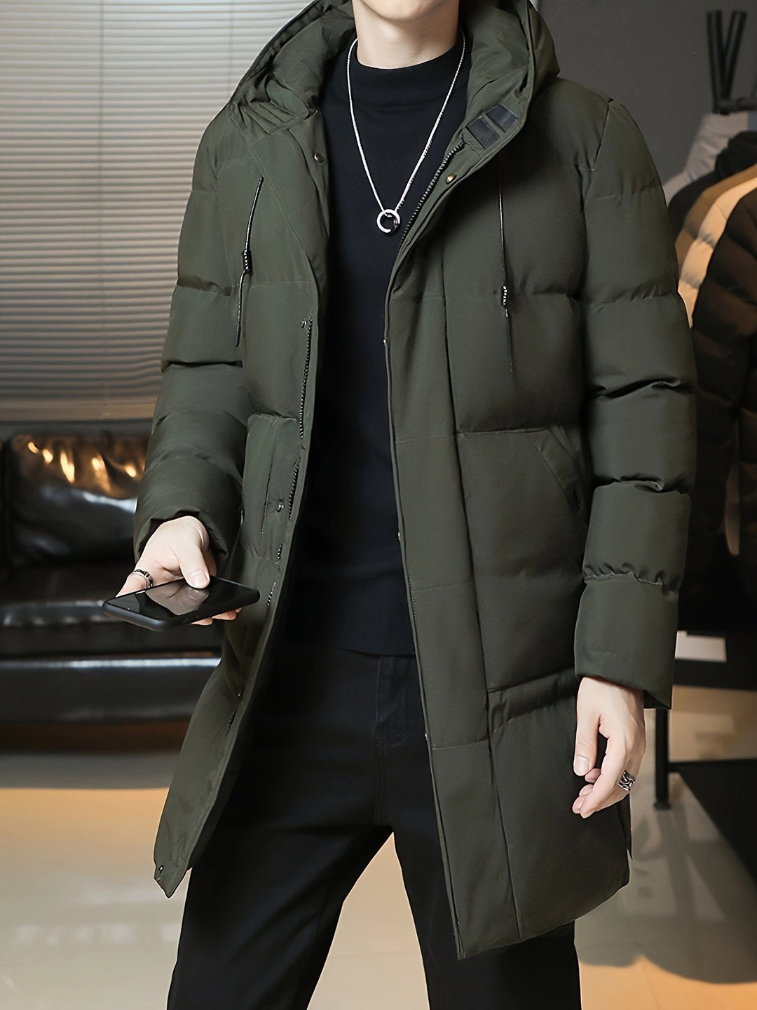 Herren Lange Kapuzen Puffer Jacke | Winter