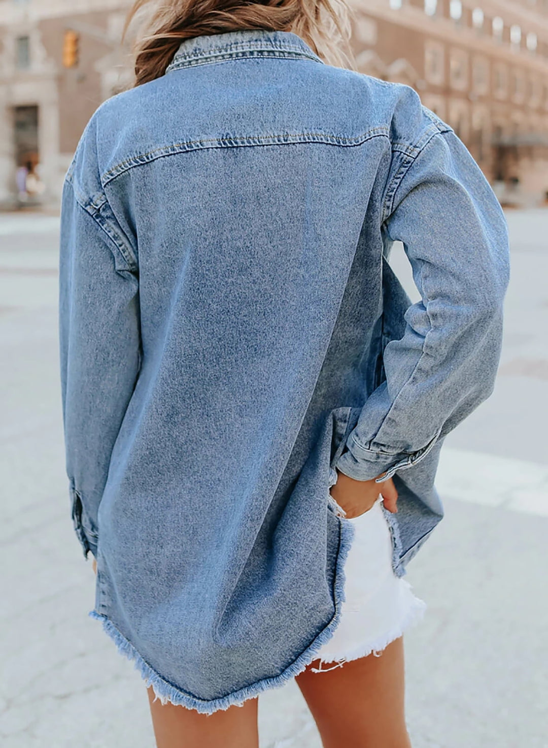 Damen Übergroß Knopf Daunen Jeansjacke | Lange