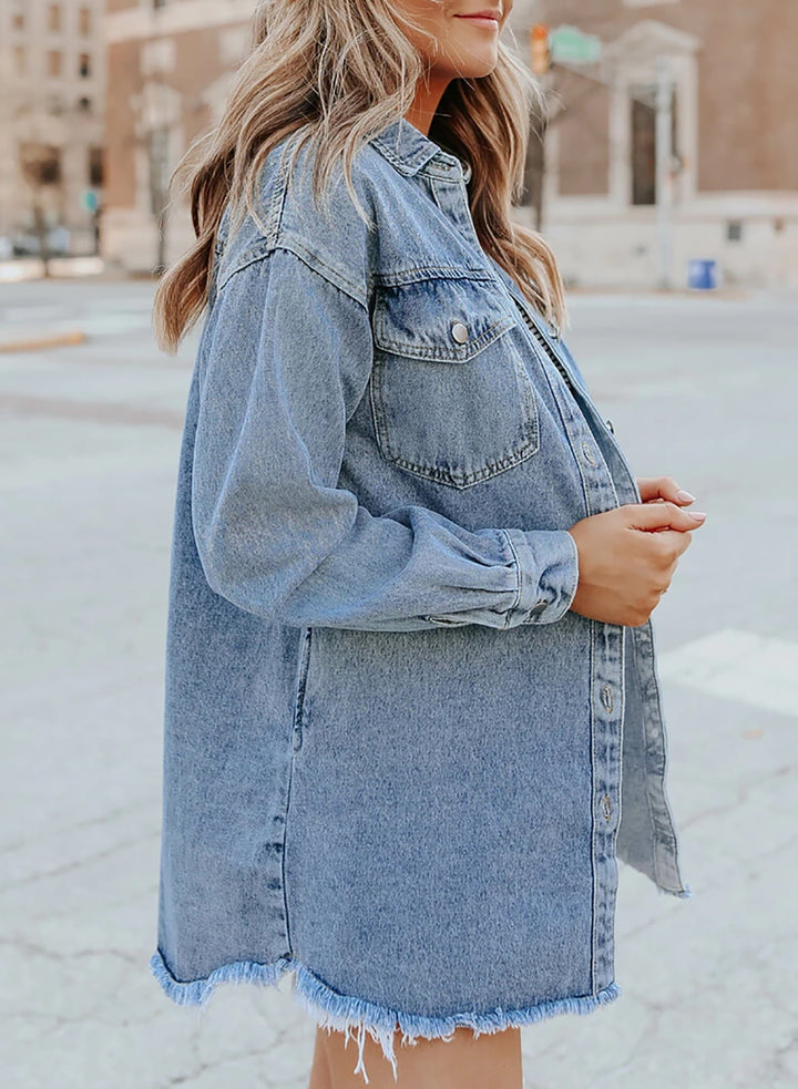 Damen Übergroß Knopf Daunen Jeansjacke | Lange