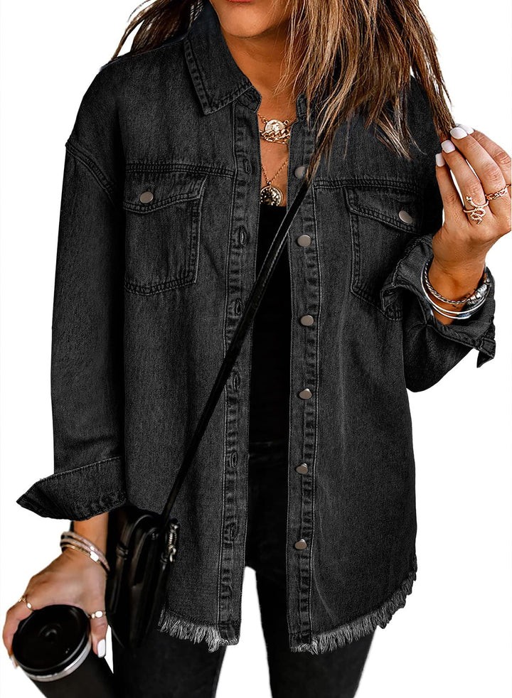 Damen Übergroß Knopf Daunen Jeansjacke | Lange
