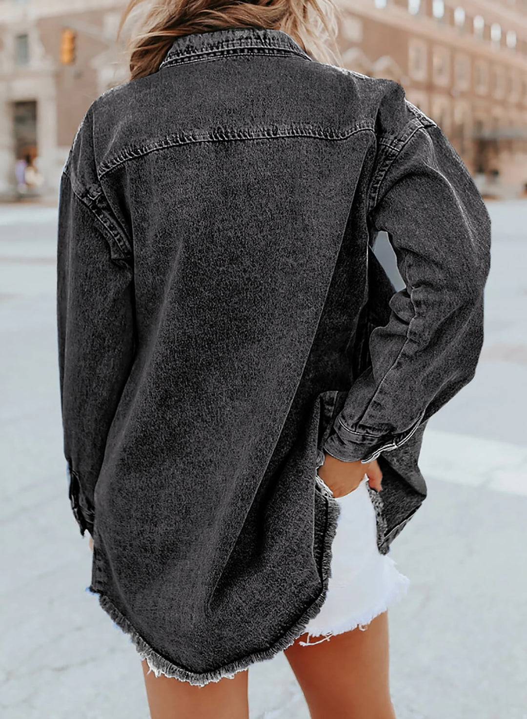 Damen Übergroß Knopf Daunen Jeansjacke | Lange