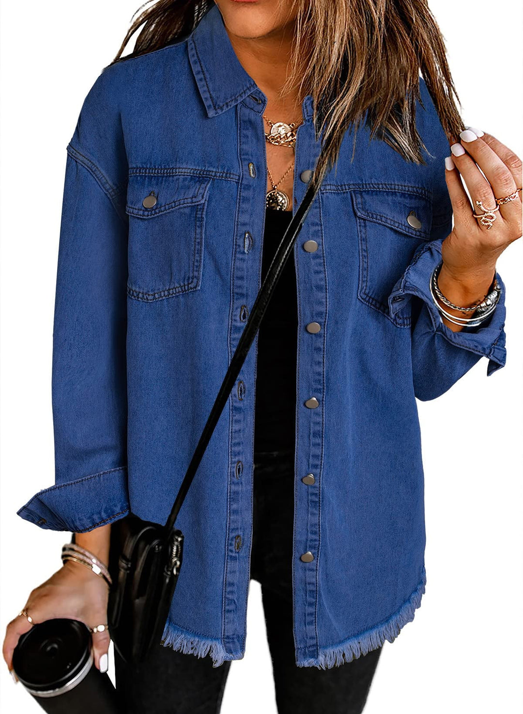 Damen Übergroß Knopf Daunen Jeansjacke | Lange