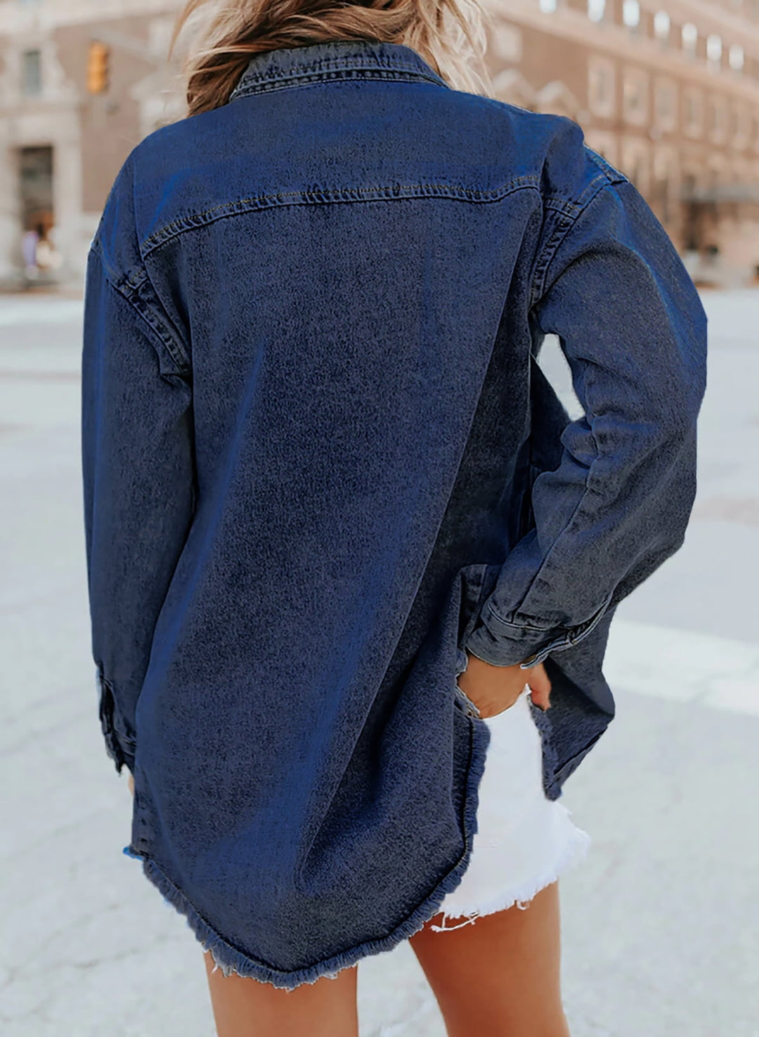 Damen Übergroß Knopf Daunen Jeansjacke | Lange