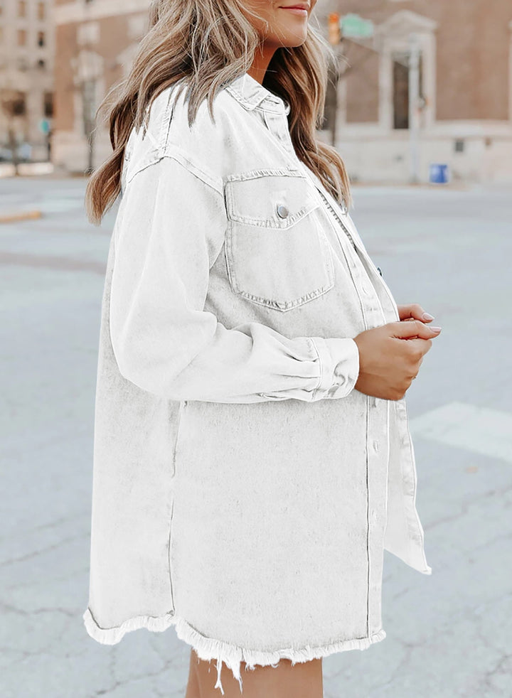 Damen Übergroß Knopf Daunen Jeansjacke | Lange
