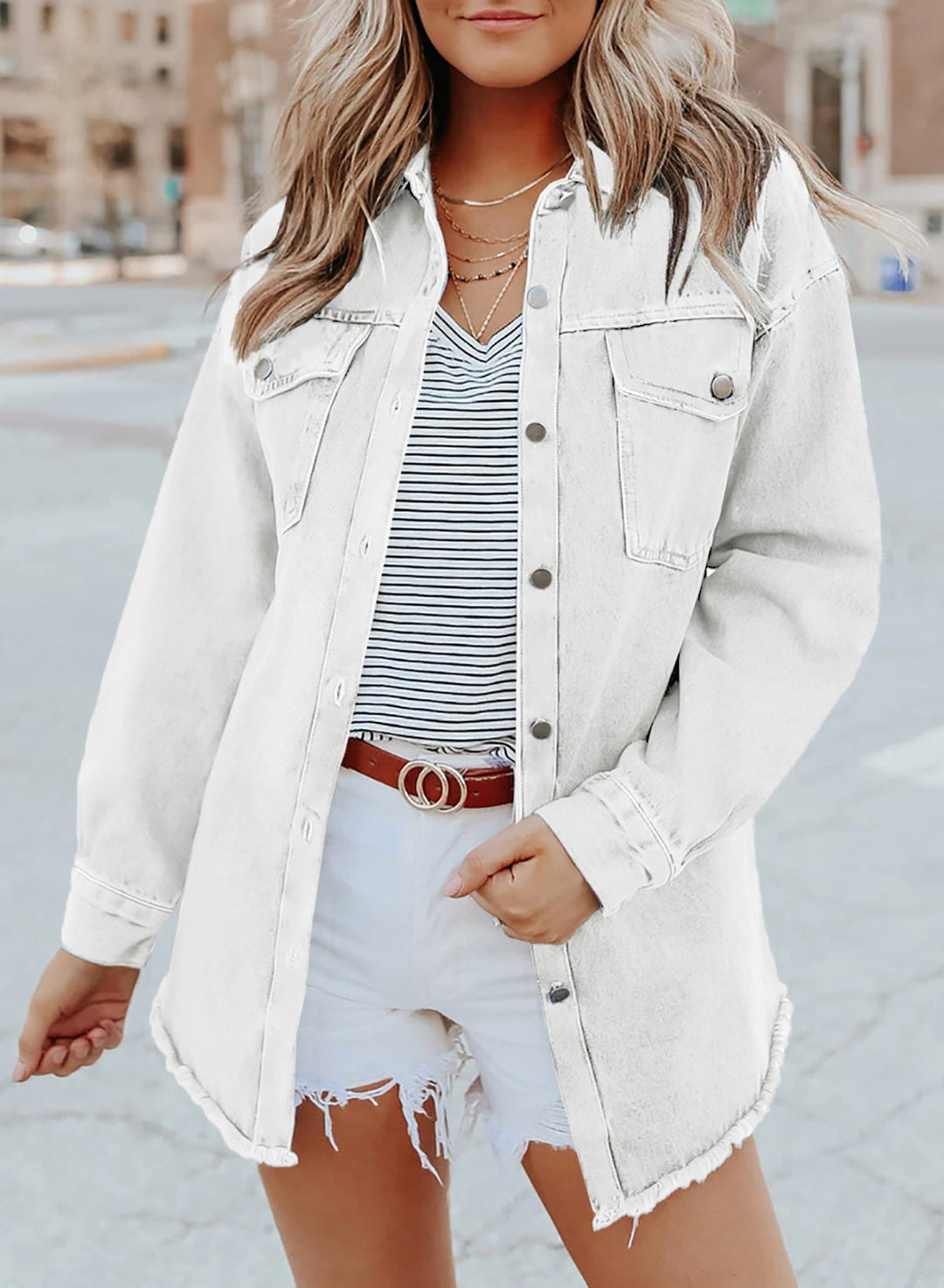 Damen Übergroß Knopf Daunen Jeansjacke | Lange