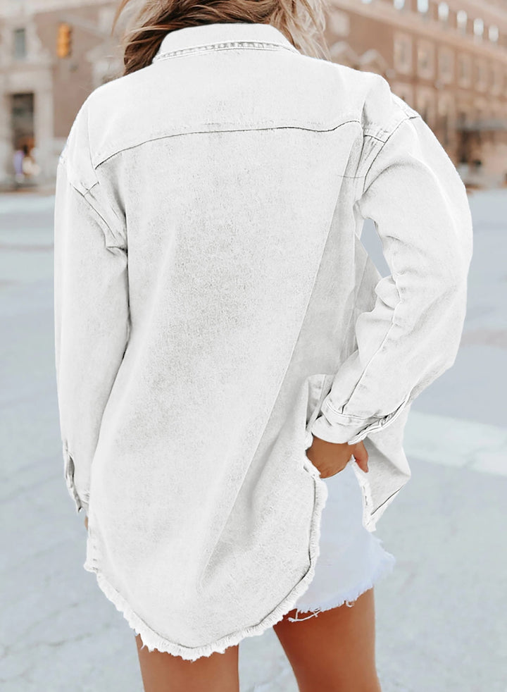 Damen Übergroß Knopf Daunen Jeansjacke | Lange