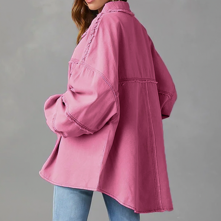 Damen Übergroß Jeansjacke | Knopf Daunen