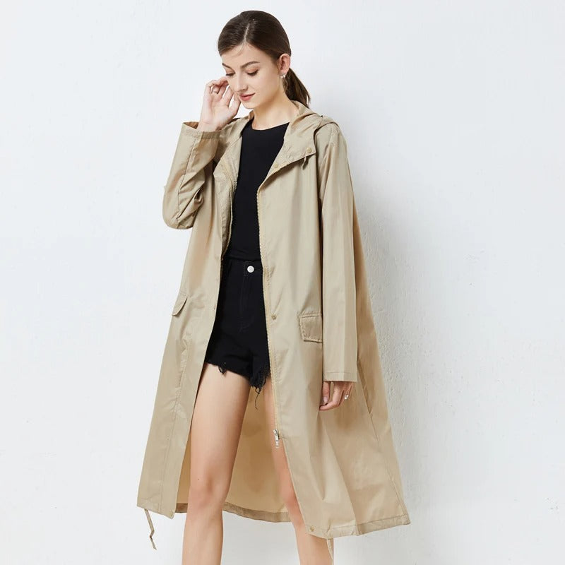 Lange Wasserdichte Regenjacke für Damen | Moderne
