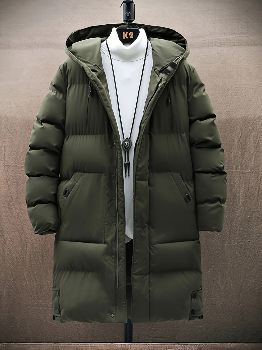 Herren Lange Warme Puffer Jacke | Reißverschluss