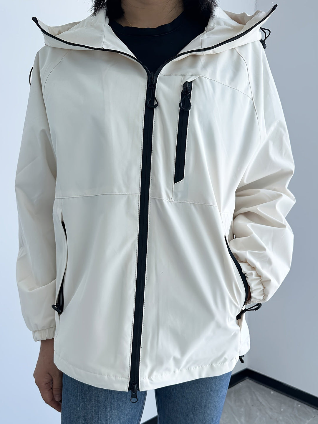 Langarm Wasserdichte Regenjacke für Damen | Mit Kapuze