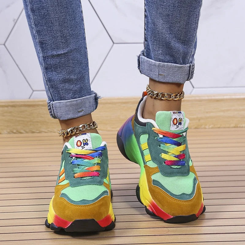 Damen regenbogen-komfort-sneaker mit dicker sohle
