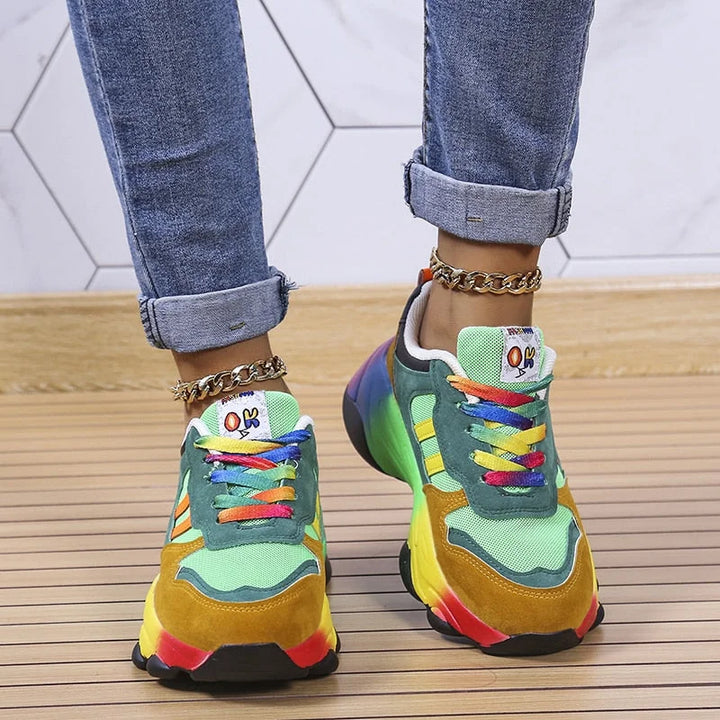 Damen regenbogen-komfort-sneaker mit dicker sohle