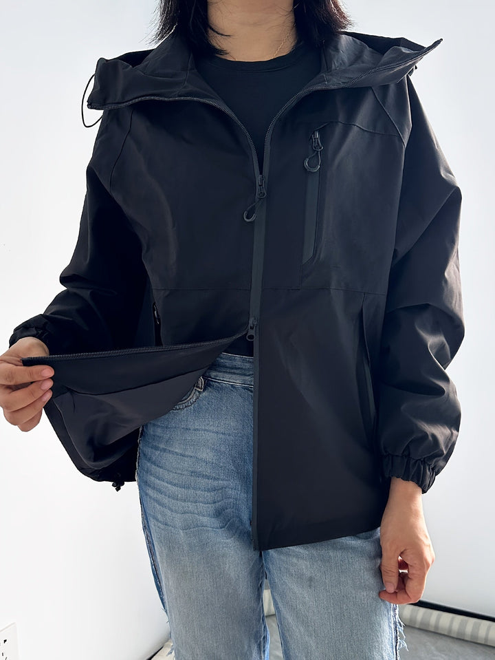 Langarm Wasserdichte Regenjacke für Damen | Mit Kapuze