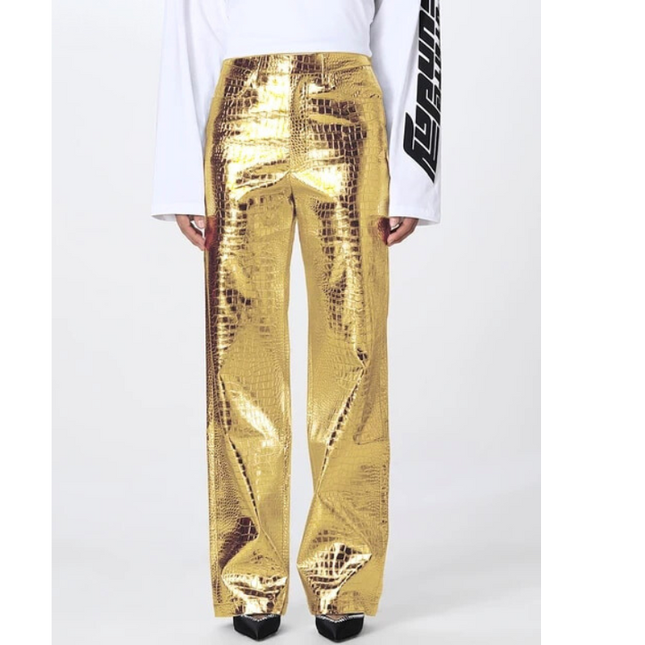 Elegante glänzende hose mit geradem bein