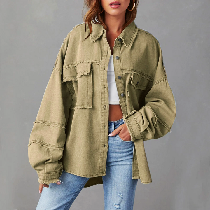 Damen Übergroß Jeansjacke | Knopf Daunen