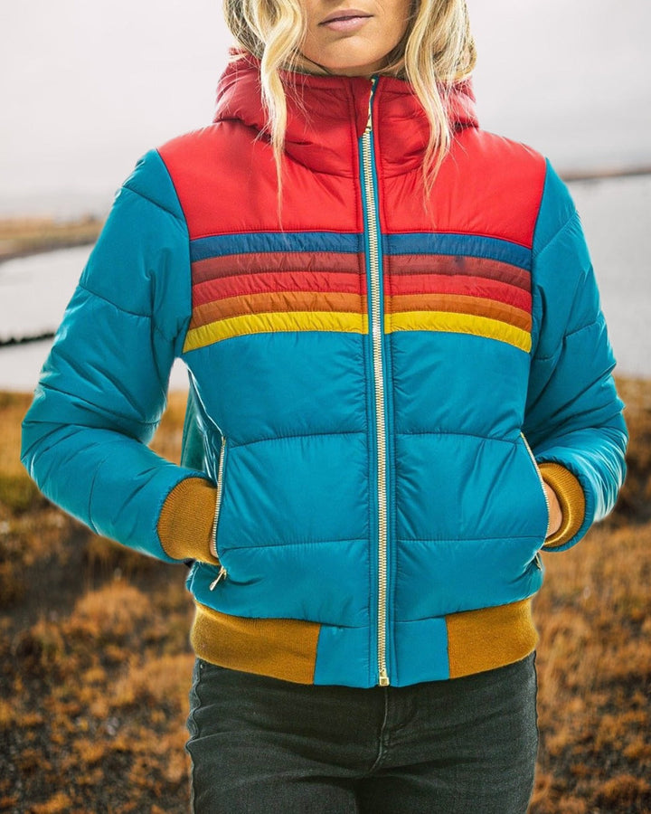 Gestreifte Winterjacke mit Kapuze für Damen | Modisch