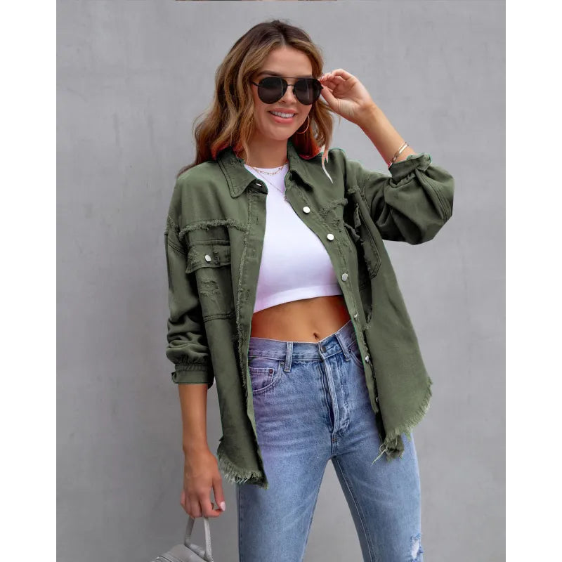 Damen Übergroß Jeansjacke | Knopf Daunen