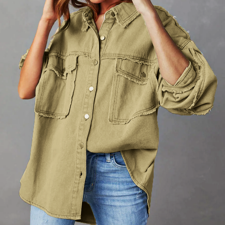 Damen Übergroß Jeansjacke | Knopf Daunen