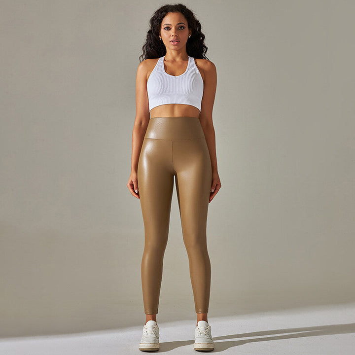 Dehnbare high-waist-leggings im lederlook für damen