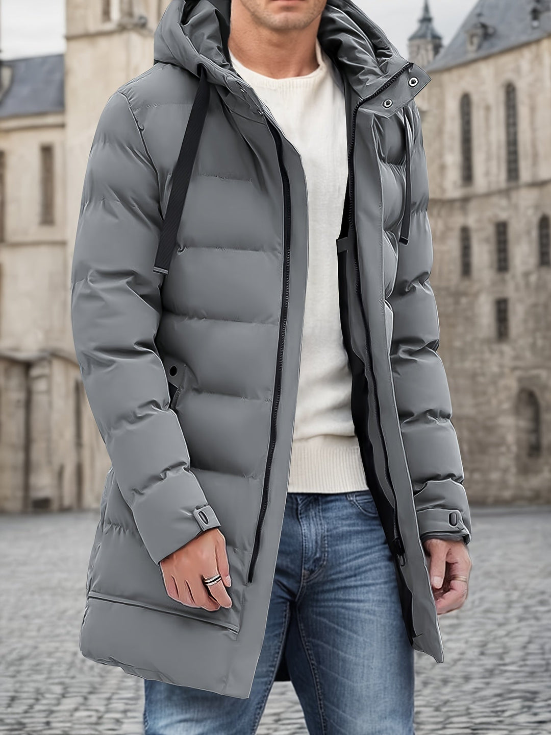 Herren Lange Kapuzen-Puffer-Daunenjacke | Draußen