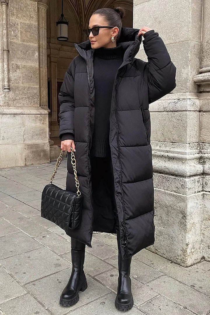 Lange Winterjacke mit Kapuze für Damen | Moderne