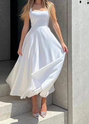 Damen Elegantes Quadratischem Ausschnitt Kleid | Maxi