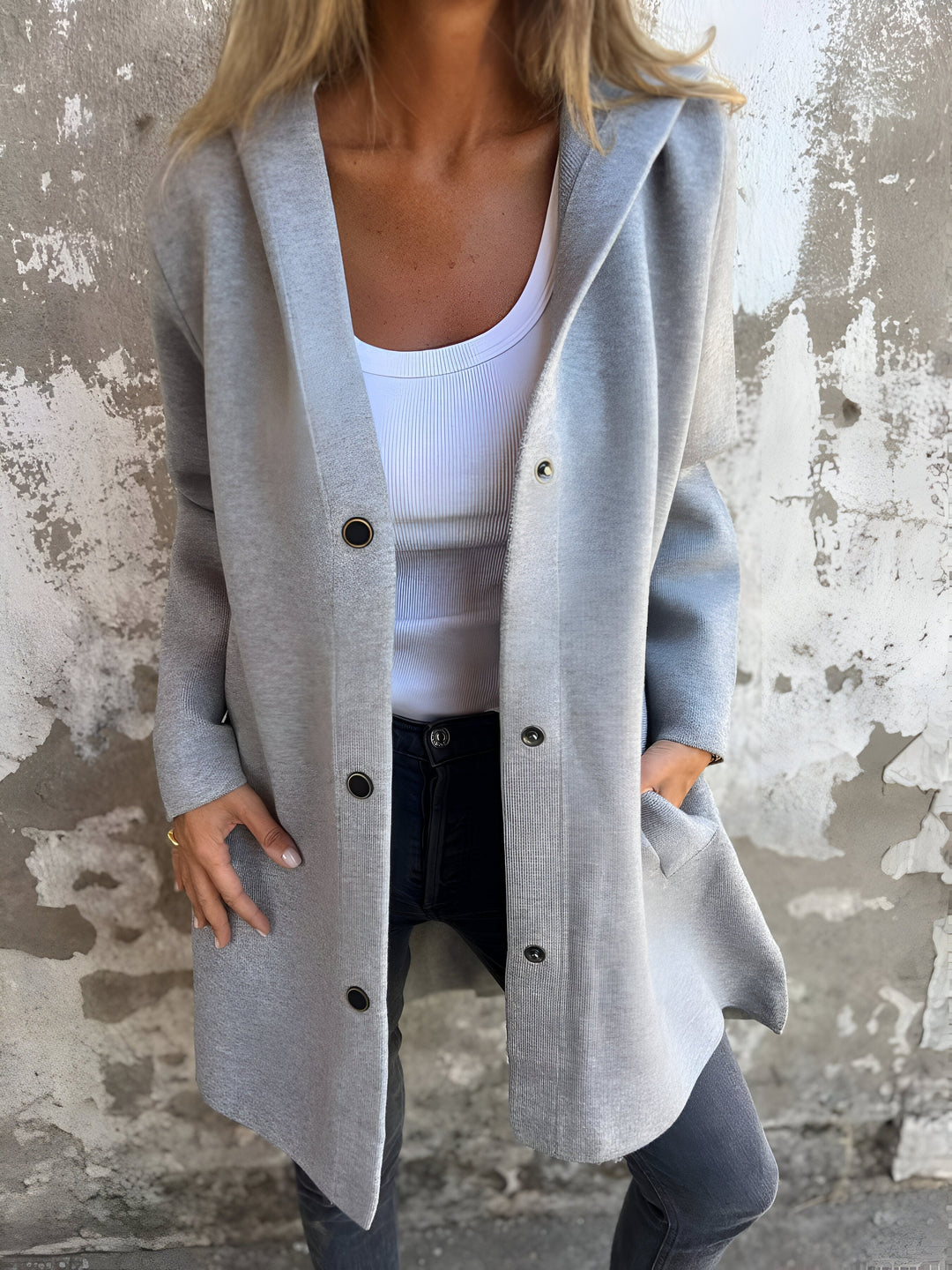 Damen Knopf Daunen Mantel | Kapuze