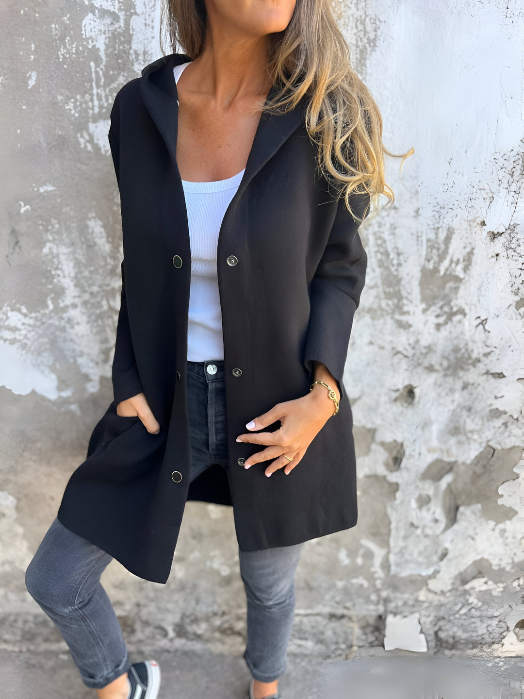 Damen Knopf Daunen Mantel | Kapuze