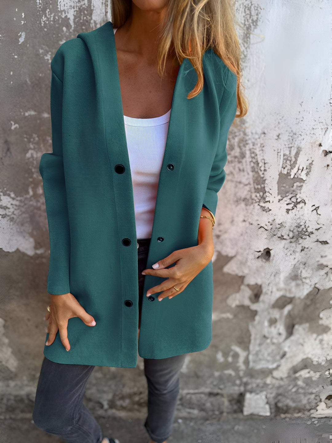 Damen Knopf Daunen Mantel | Kapuze
