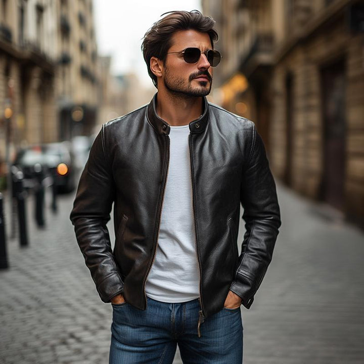 Herren Stylische Biker Jacke | Reißverschluss