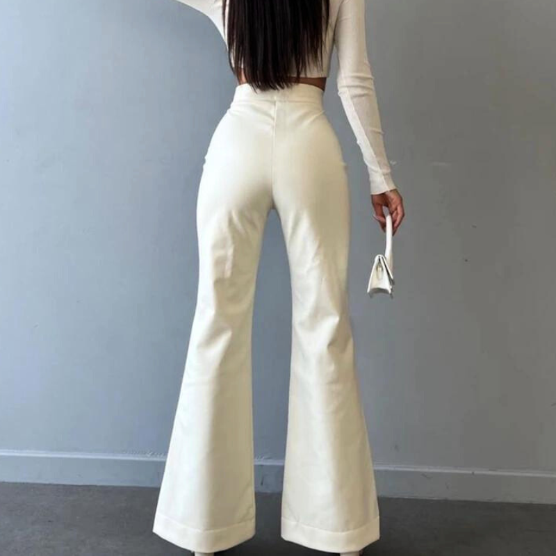 High-waist schlaghose im lederlook mit schnürdetails