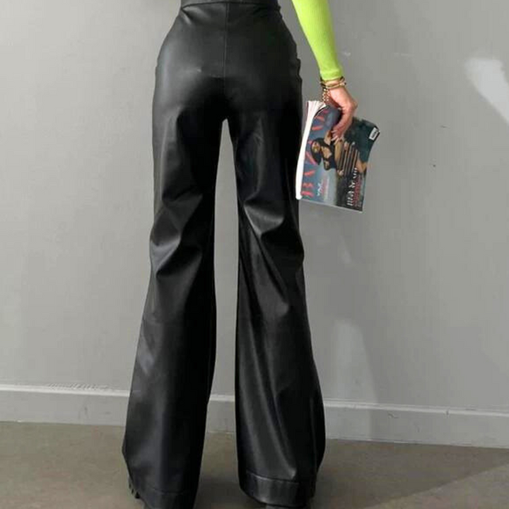 High-waist schlaghose im lederlook mit schnürdetails