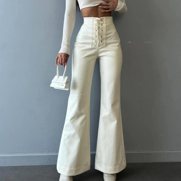 High-waist schlaghose im lederlook mit schnürdetails