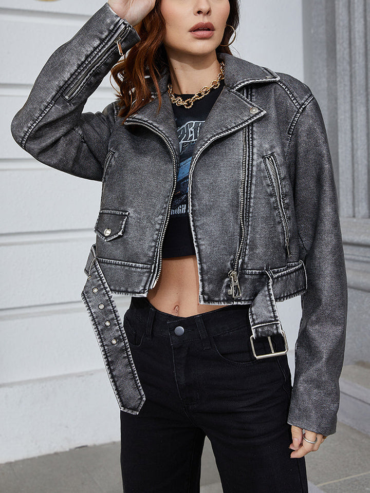 Damen Kurze Jeansjacke | Reißverschluss
