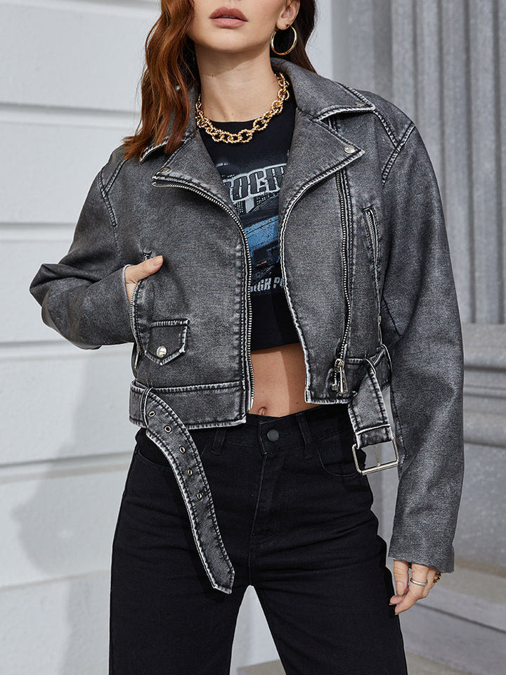 Damen Kurze Jeansjacke | Reißverschluss