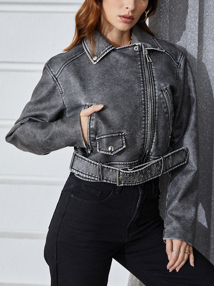Damen Kurze Jeansjacke | Reißverschluss
