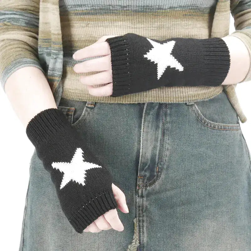Fingerlose strickhandschuhe mit stern-design