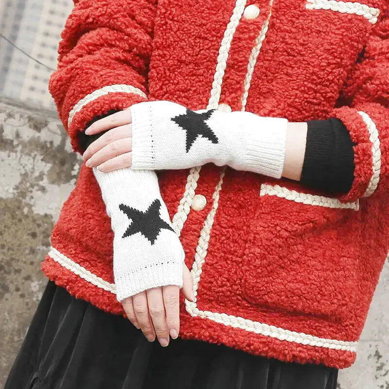 Fingerlose strickhandschuhe mit stern-design