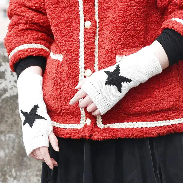 Fingerlose strickhandschuhe mit stern-design