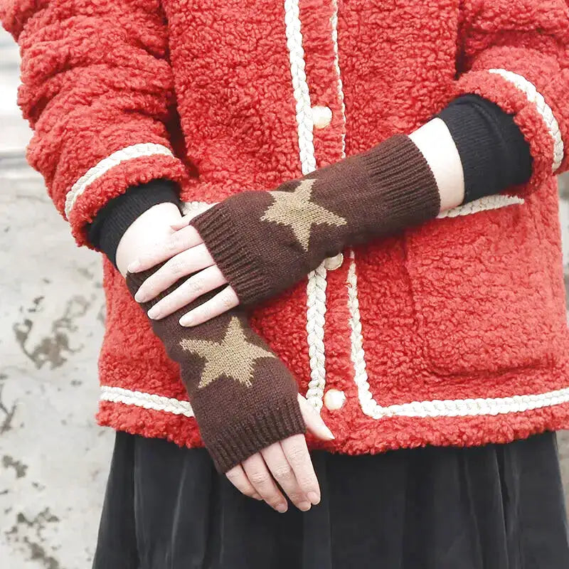 Fingerlose strickhandschuhe mit stern-design