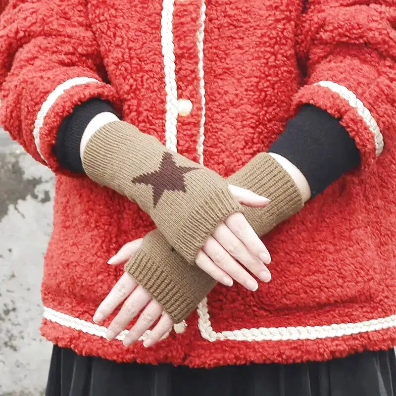 Fingerlose strickhandschuhe mit stern-design