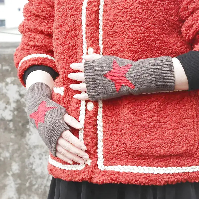 Fingerlose strickhandschuhe mit stern-design