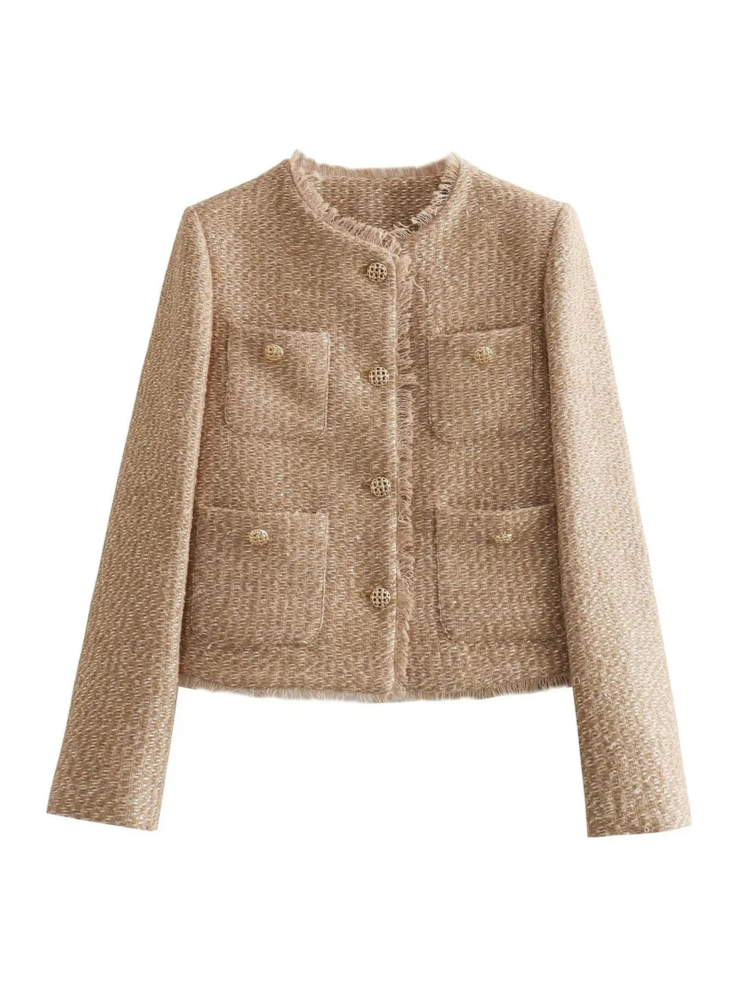 Damen Texturierter Kurz Blazer Jacke | Knopfleiste